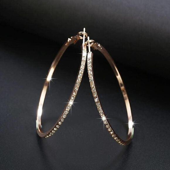 Large Ring Earrings Encrusted with Simple Fashion faux Diamond - Picture 2 of 10
